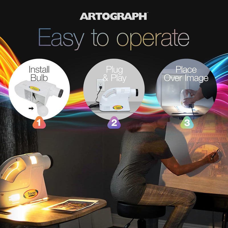 Artograph جهاز عرض الفن غير الشفاف EZ Tracer، مكبر الصور للتتبع والرسم + لمبة LED بقوة 25 واط لجهاز عرض EZ Tracer وجهاز عرض LED Tracer - Image 3